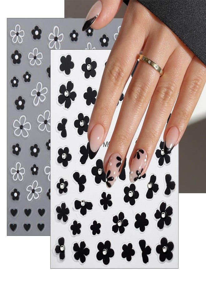 OSTTMA 6 Sheets Black White Flower Nail Art Stickers Decals, 3D Self-Adhesive Floral Nail Decorations, DIY Manicure Decor Accessories - Image 2